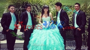 Classical Beaded Bodice and Ruffled Sweetheart Quinceanera Package in Turquoise