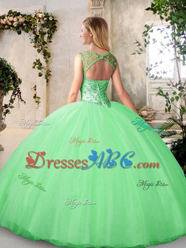 Perfect Puffy Skirt Tulle Peach Removable Quinceanera Dresses with Beaded Bodice