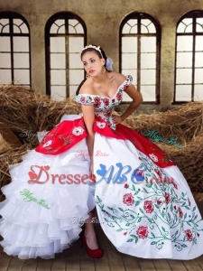 Wild West Elegant Off The Shoulder Organza Quinceanera Dresses with Embroidery and Ruffled Layers