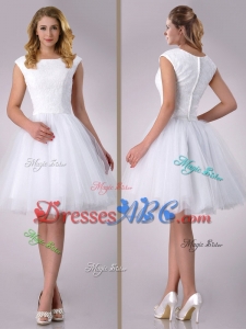 Beautiful Scoop Cap Sleeves Short Lace Wedding Dress In Tulle