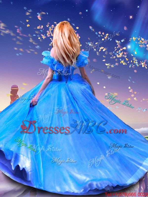 fashionable Hand Made Flowers Cinderella Quinceanera Dresses in Blue