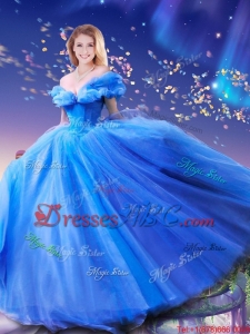fashionable Hand Made Flowers Cinderella Quinceanera Dresses in Blue
