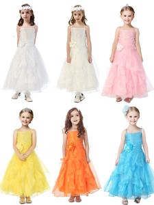 Cheap Spaghetti Straps Little Girl Pageant Dress with Hand Made Flowers and Ruffles 