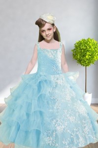 Ball Gown Appliques And Ruffles Baby Bule Little Girl Pageant Dress With Straps
