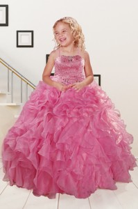 Trendy Pink Little Girl Dress With Beading And Ruffles Spring