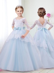 Affordable Scoop Half Sleeves Flower Girl Dress with Lace and Bowknot 