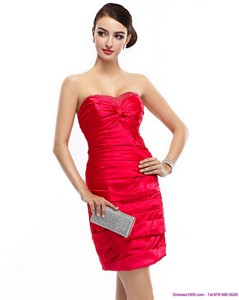 Red Strapless Party Dress With Ruching And Beading