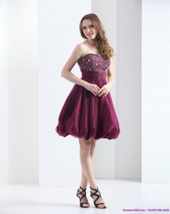 Perfect Wine Red Strapless Short Party Dress With Beading