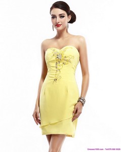 New Style Sweetheart Beading Yellow Party Dress