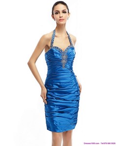 Discount Halter Top Beading And Ruching Party Dress