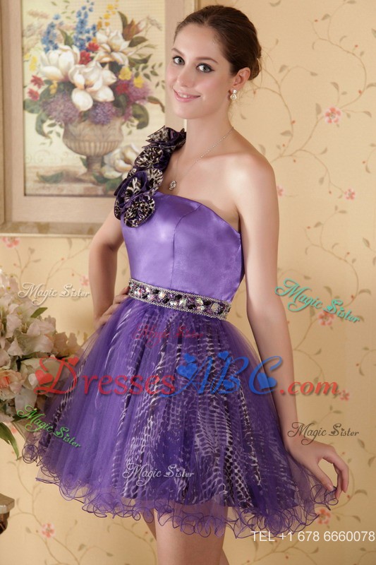 Eggplant Princess One Shoulder Mini-length Hand Flowers And Beading Prom Cocktial Dress