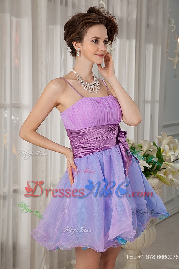 Colorful Pricess Straps Cocktail Dress Organza Beading And Ruch Mini-length