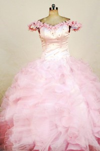Beading Luxurious Ball gown Organza Off the shoulder neck Floor-length Pink Beading Little Girl Page