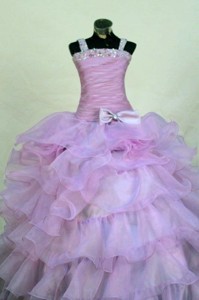 Beading Romantic Organza Straps Ball Gown Floor-length Lavender Little Girl Pageant Dress