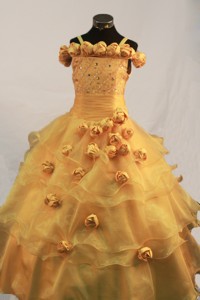 Romantic Hand Made Flowers Ball Gown Little Girl Pageant Dress Straps Floor-length 