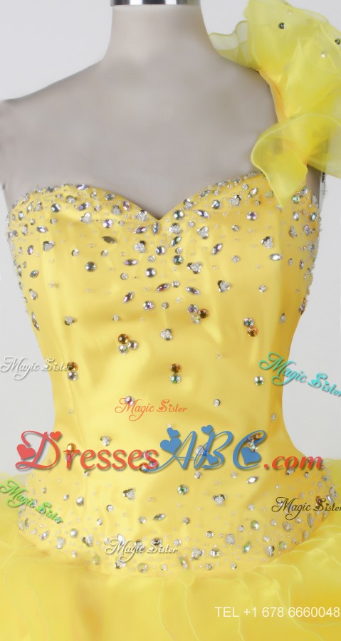 Elegant Beading Ruffles Ball Gown One Shouldder Floor-length Little Girl Pageant Dress 