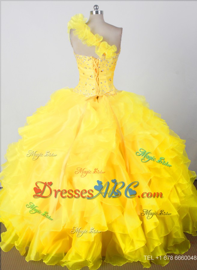 Elegant Beading Ruffles Ball Gown One Shouldder Floor-length Little Girl Pageant Dress 