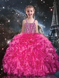 Hot Sale Straps Little Girl Pageant Dress With Beading And Ruffles