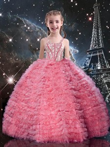 Beautiful Straps Little Girl Pageant Dress With Beading And Ruffles
