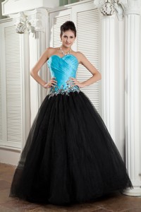 The Brand New Style Baby Blue And Black Sweetheart Pageant Dress Tulle Appliques Floor-length