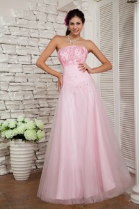 Beautiful Baby Pink Strapless Pageant Dress Tulle Beading Floor-length