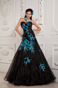 Pretty Black Princess Pageant Dress Sweetheart Beading And Appliques Floor-length Chiffon
