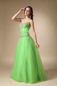 Spring Green Sweetheart Floor-length Taffeta And Tulle Beading Pageant Dress