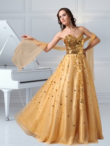 A Line Sweetheart Sequins And Tulle Pageant Dress In Gold