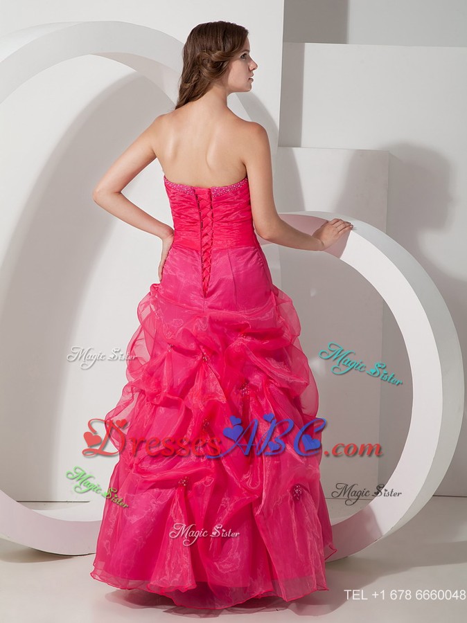 Customize Hot Pink Strapless Beading Pageant Dress Floor-length Organza