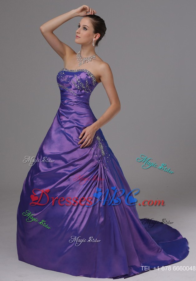 Eggplant Purple And Beaded Decorate Bust For Plus Size Pageant Dress In Alaska