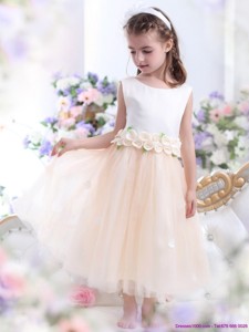 White Flower Girl Dress With Waistband
