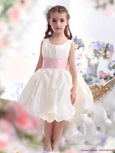 Perfect White Scoop Flower Girl Dress With Light Pink Sash