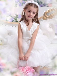 Beautifil White Appliques Scoop Flower Girl Dress