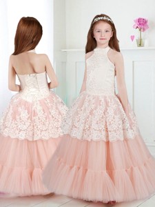Lovely Halter Top Flower Girl Dress with Beading and Lace 
