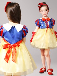 Gorgeous Mini Length Short Sleeves Flower Girl Dress in Yellow and Blue 