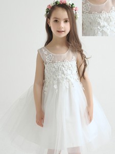 Beautiful Knee Length Flower Girl Dress with Appliques and Bowknot 