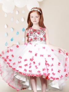 Cheap Applique and Laced High Low Flower Girl Dress in White and Red 