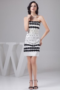 Popular White Mini-length Taffeta Nightclub Gown With Black Embellishment