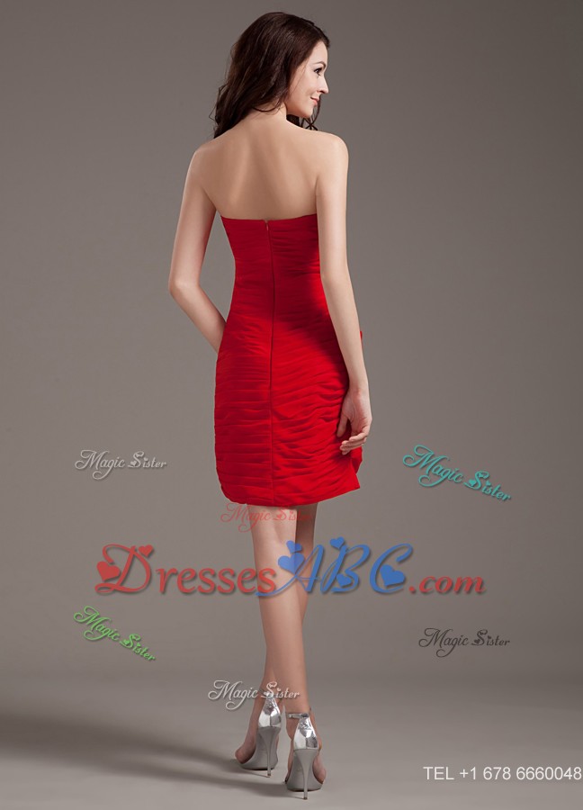 Beading Decorate Bodice Strapless Red Chiffon Mini-length Nightclub Dress