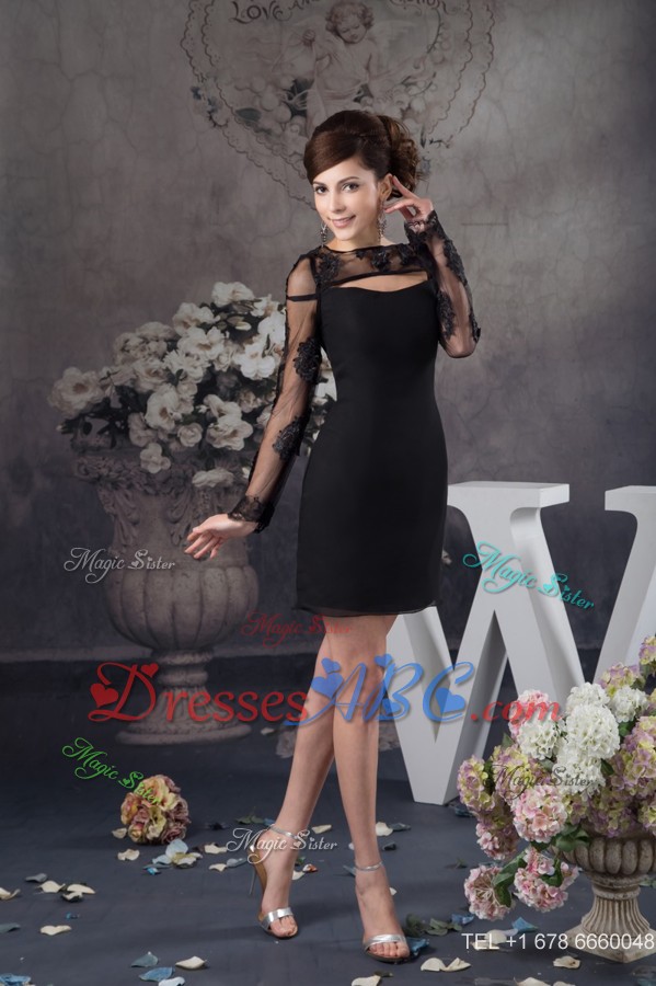 Black Chiffon And Lace Nightclub Evening Dress With Long Sleeves