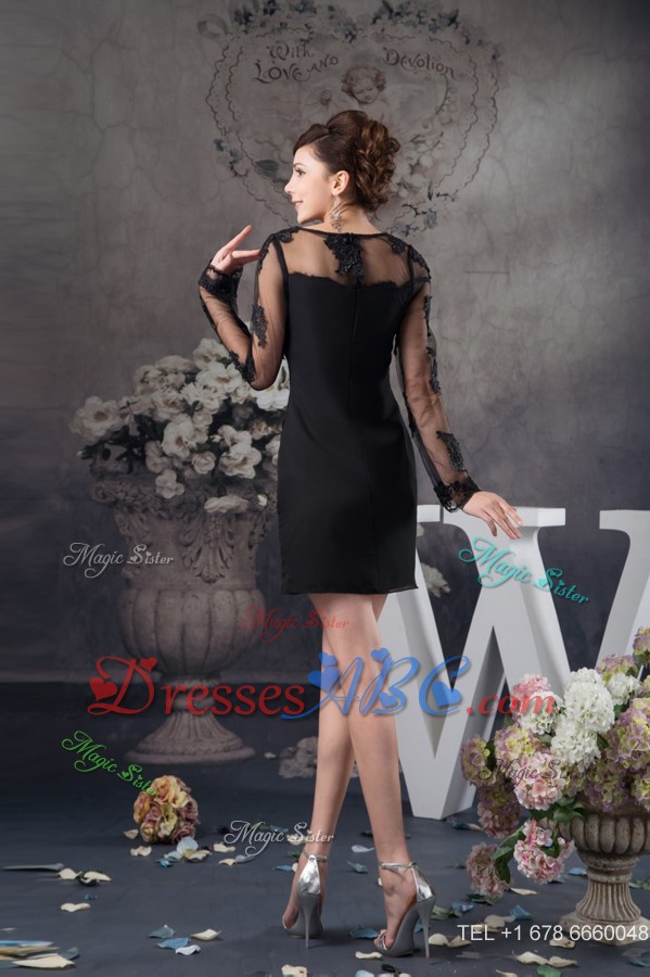 Black Chiffon And Lace Nightclub Evening Dress With Long Sleeves