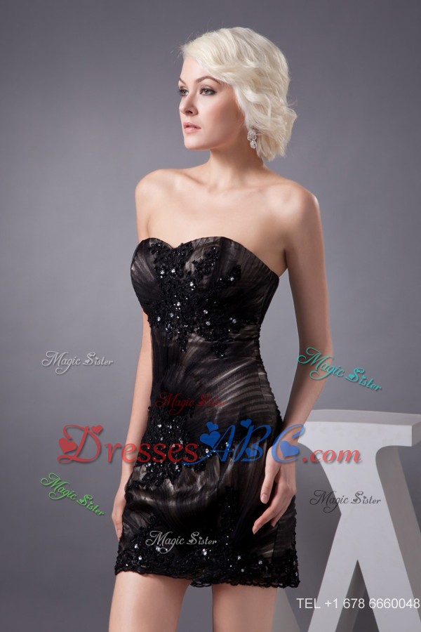 Beaded Appliques Accent Black Mini-length Nightclub Gown Dress