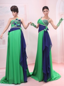 Bowknot Empire Strapless And Straps Chiffon Green Brush/sweep Maxi Dress