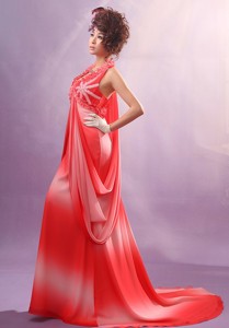 Ombre Color Halter Applqiues Decorate Bust Maxi Dress With Chiffon For Party In Konnevesi Finla