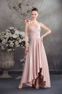 One Shoulder Hand Made Flowers High-low Holiday Dress