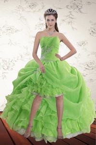 Spring Green High Low Holiday Dress With Ruffles And Beading