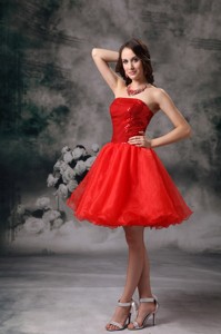 Low Price Red Strapless Sweet 15 Dress Organza Mini-length