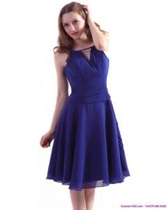 Perfect Royal Blue Knee Length Dama Dress With Ruching