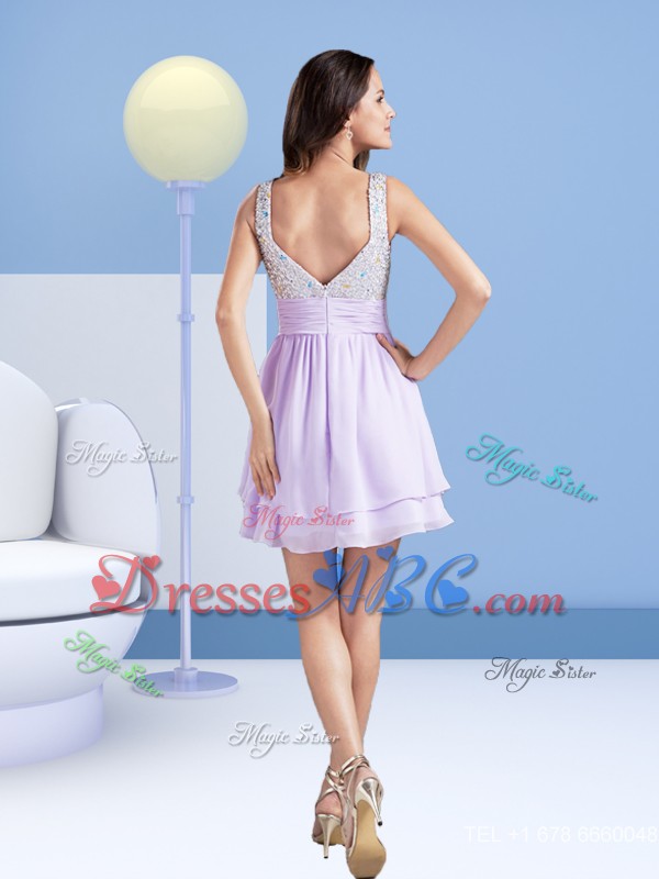 Perfect A Line Straps Short Lavender Cocktail Dress With Beading