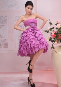 Lavender Appliques Strapless Chiffon Ruffles Stylish Prom Gowns